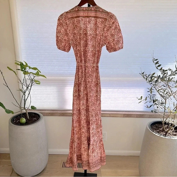 Faherty Orinda Earth Block Floral Print Tiered Maxi Dress Brown Pink Cream NWT - Picture 8 of 10